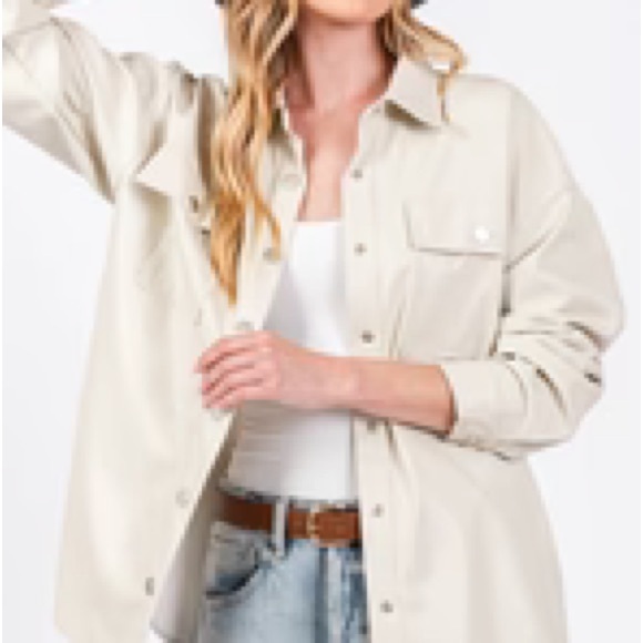 Sage + Fig Jackets & Blazers - Sage+ Fig Lightweight Faux Leather Button-Up Shacket - Cream